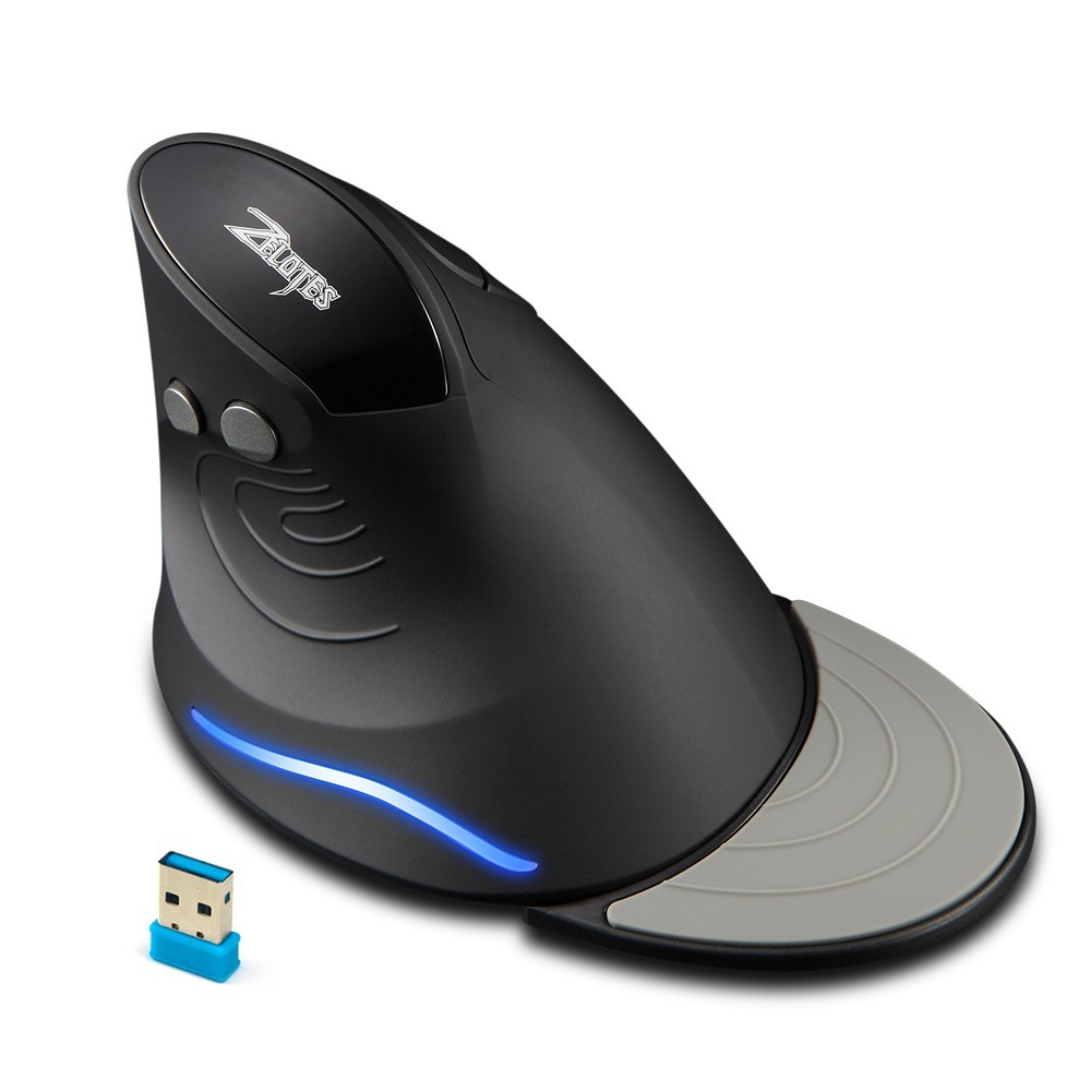 2.4GHz Ergonomische Optische Wireless Maus 2400 DPI mit 6 Tasten / LED Beleuchtung (Batteriebetrieben) - Schwarz