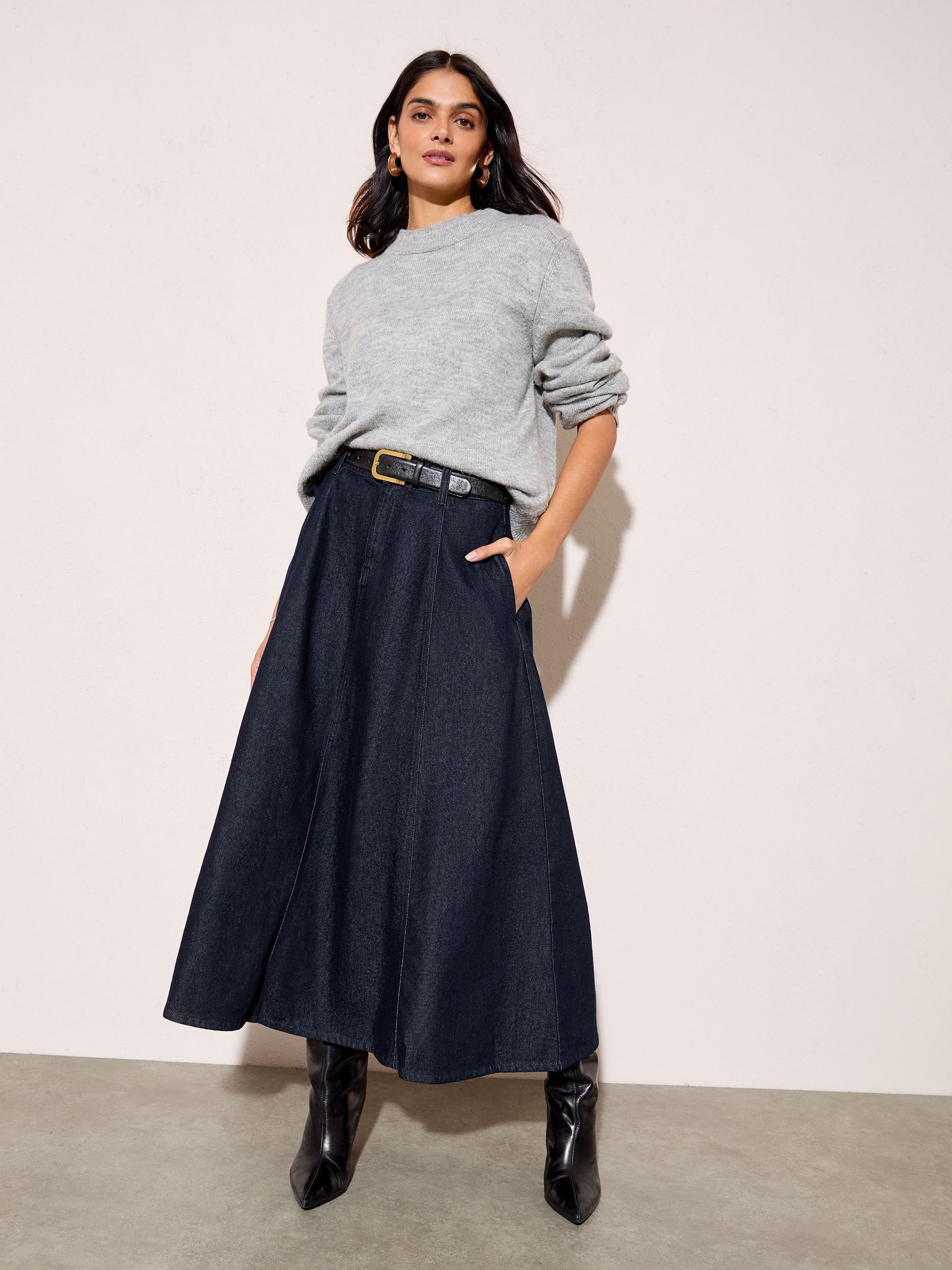Friends Like These Denim Seamed Midi Skirt