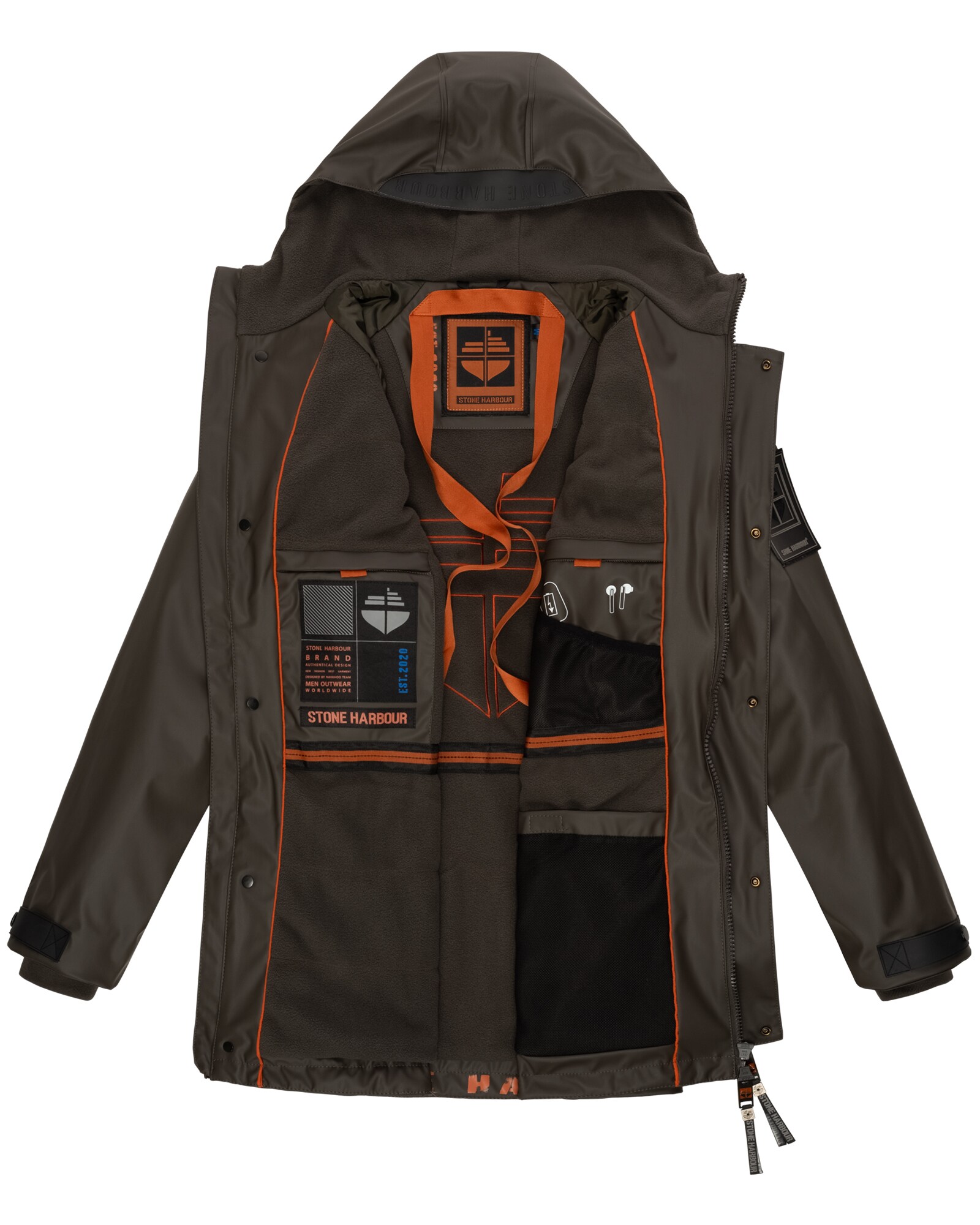 STONE HARBOUR Herren Regenjacke Gummierter Regenparka mit Fleece-Innenfutter Rihaa