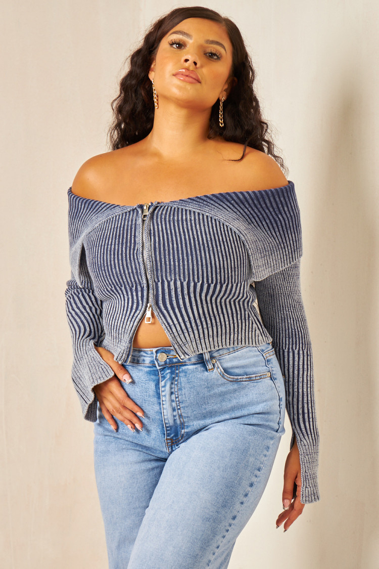 Pull court zippé bleu