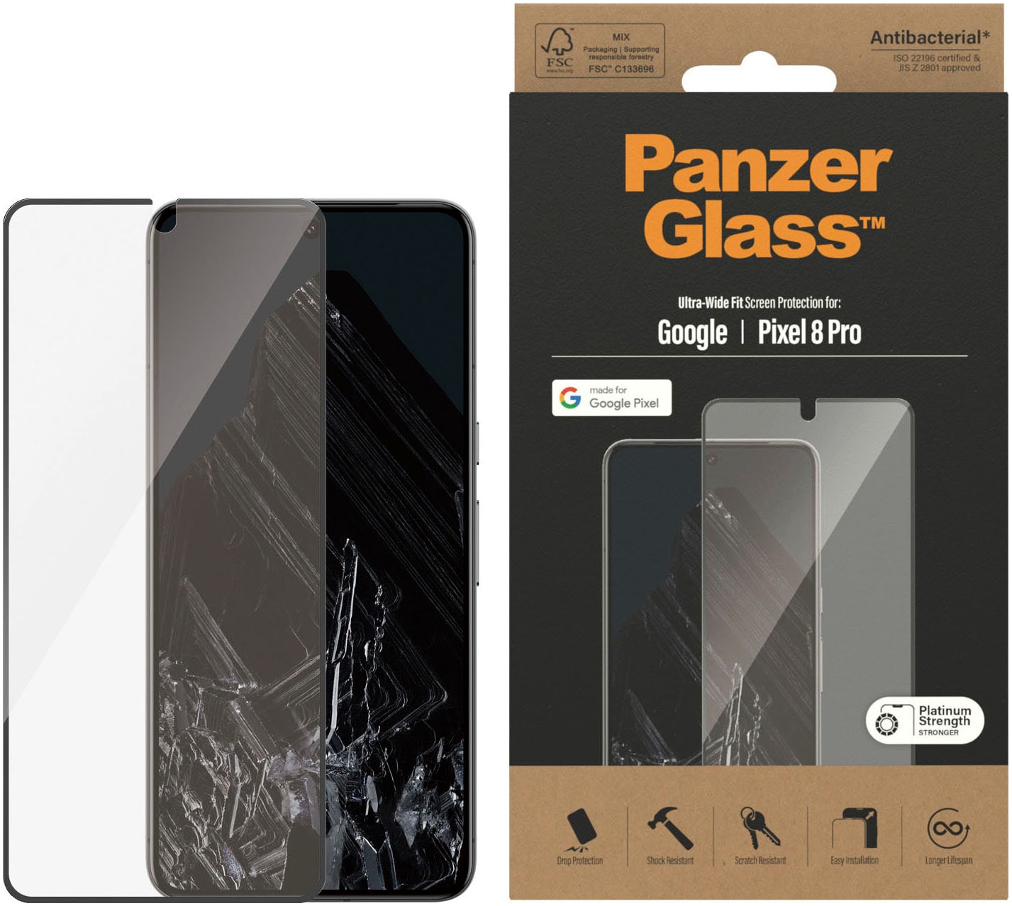 PanzerGlass Displayschutzfolie »Displayschutz Google Pixel 8 Pro - Ultra-Wide Fit« für Google Pixel 8 Pro 1 Stk. tlg. Kratz-& Stossfest,Antibakteriell,Berührungsempfindlich,Simpel Anbringen
