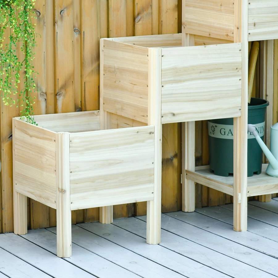 Outsunny Hochbeet mit 3 Stufigen Design natur