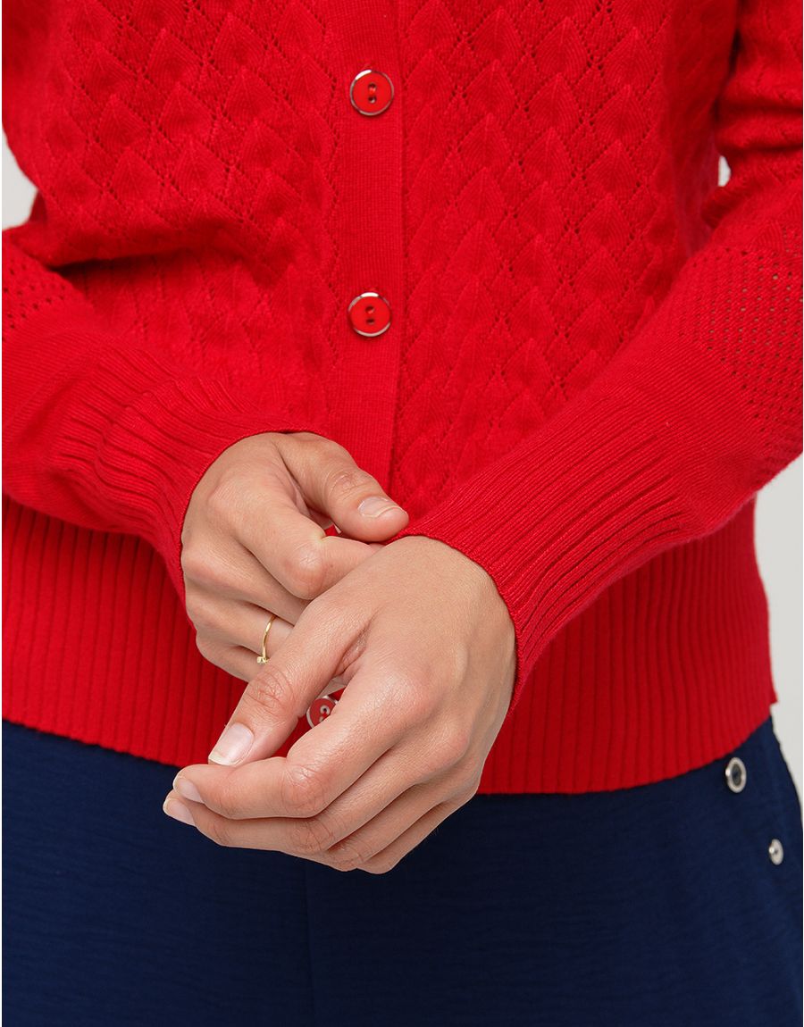 Gilet maille rouge col v