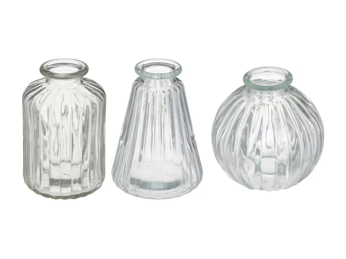 Lot de 3 Vases Soliflores en Verre strié