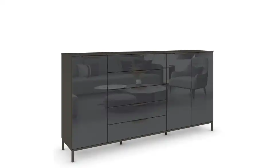 Highboard Basaltgrau, Graphit Basaltgrau, Graphit Front: Glas, Oberboden: Dekor Graphit