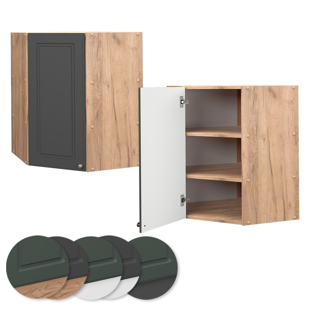 Vicco Eckhängeschrank Küchenschrank Küchenmöbel Fame-Line Eiche Anthrazit-Gold Landhaus 57 cm Küche Einbauküche Eckküche Hängeschrank Drehtür Einlegeboden Küchenzeile