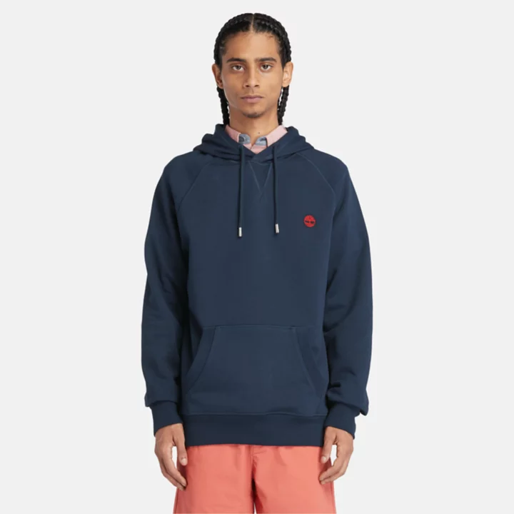 Sweat à capuche à envers bouclé pour homme en bleu marine
