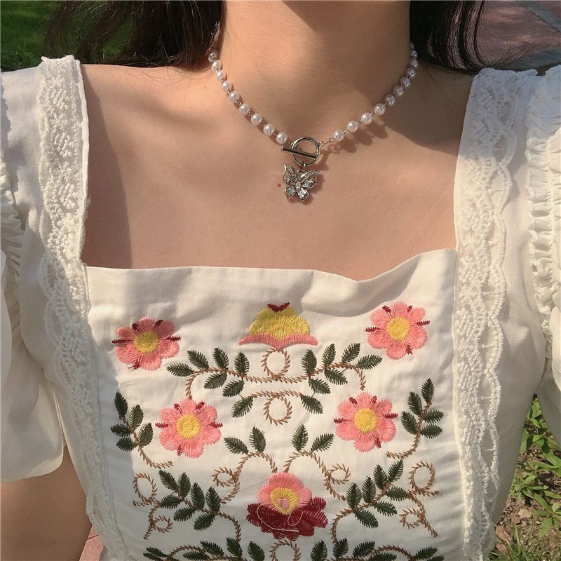 Studio Nana - Faux Pearl Butterfly Dangle Choker