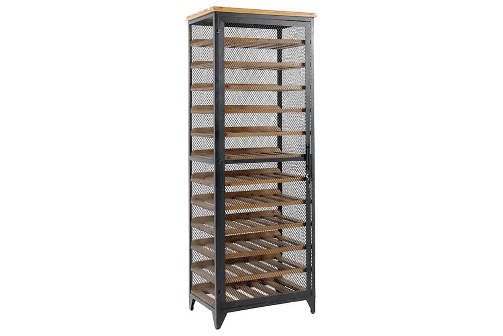 Design Weinschrank BODEGA 185cm natur schwarz Tannenholz Metall Flaschenregal