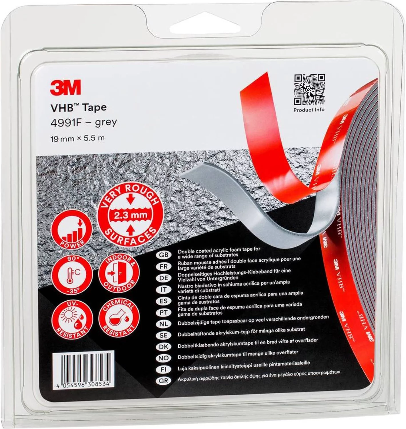 3M 4991F VHB tape Grijs - 19 mm x 5.5 m x 2.3 mm