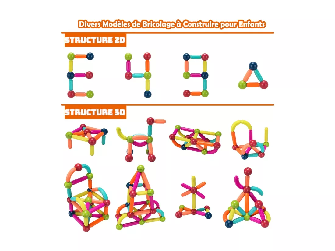 88 Pcs bloc de construction magnétique, jouet educatif et créatif puzzle colorés pour 3 ans+