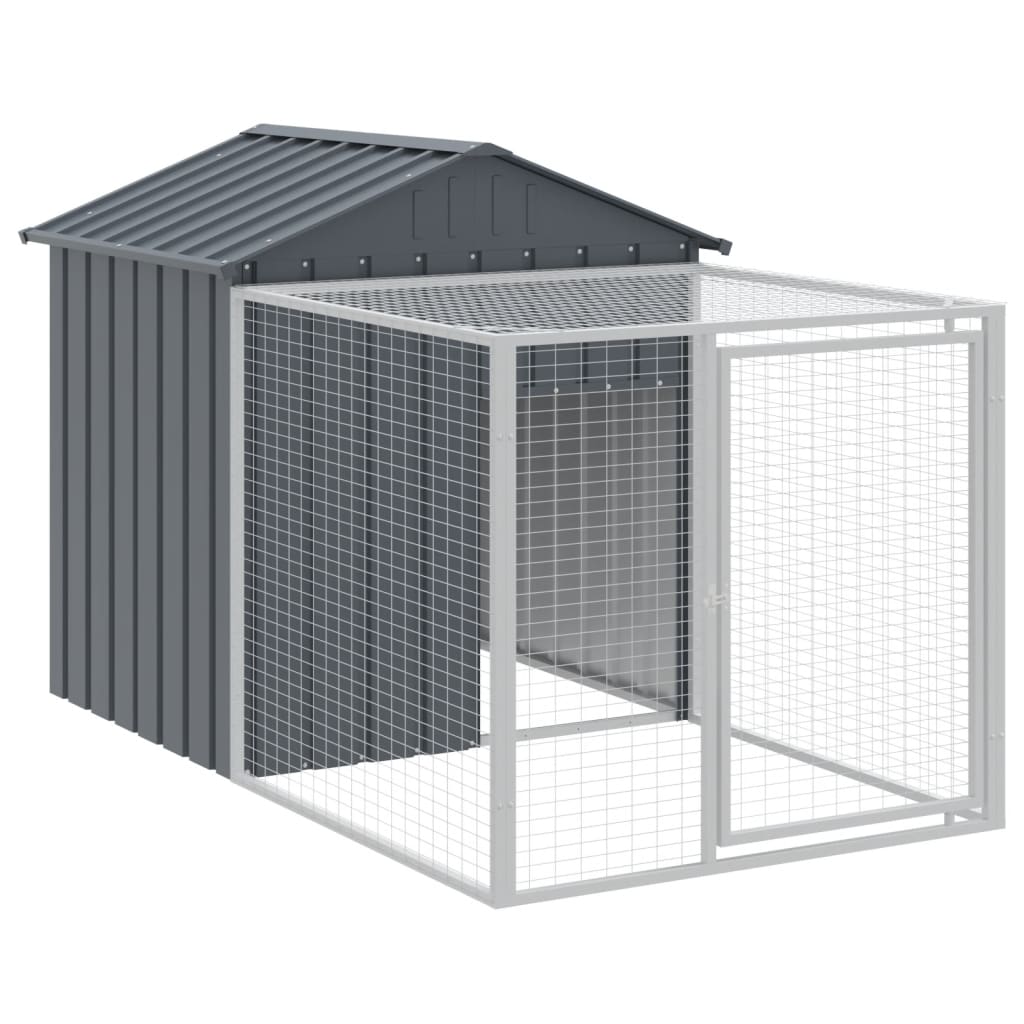 Galinheiro vidaXL com área externa, aço galvanizado, cinza, 117x405x123 cm