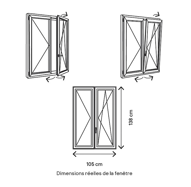 Fenêtre PVC 2 vantaux oscillo-battant GoodHome blanc - l.100 x h.135 cm