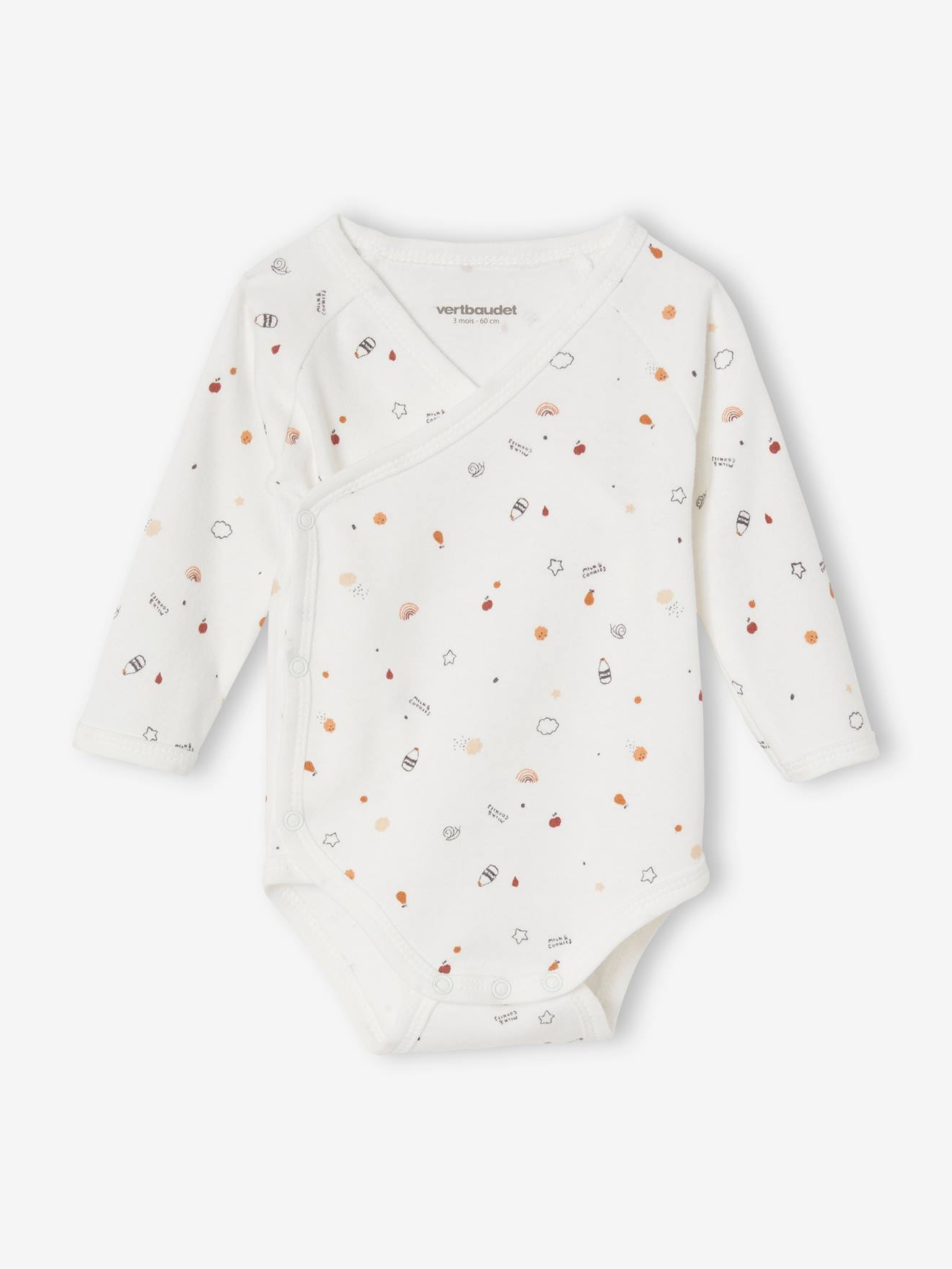 Conjunto com 2 bodies de manga comprida com abertura, tamanho médio para recém-nascido, marrom bicolor/multicolorido.