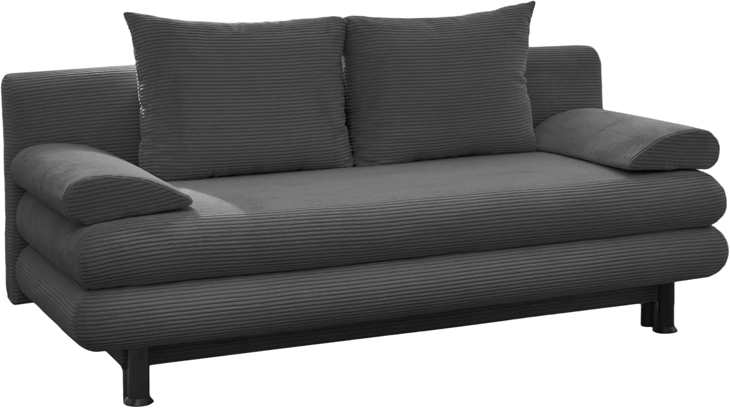 Betten-ABC Flair - 2-Sitzer Schlafsofa mit Stauraum, Schlaffunktion, Bonnellfederkern, Komfortschaum-Polsterung, inkl. Kissen, Anthrazit, 196x92x93 cm
