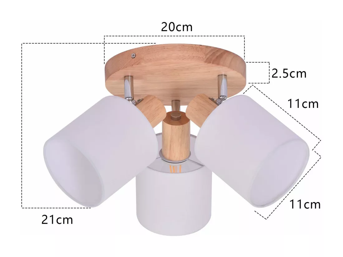 NETTLIFE Spot de plafond 3 Ampoules rond bois Plafonnier LED E14 spot inclinable 350°