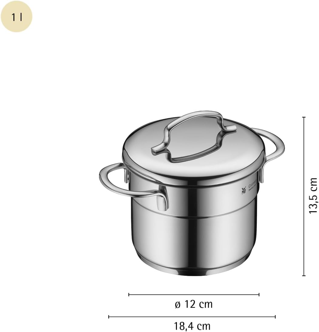 WMF Mini Topfset Induktion klein 5-teilig, Kochtopf Set mit Metalldeckel, Cromargan Edelstahl, Töpfe Set stapelbar, ideal für kleine Portionen