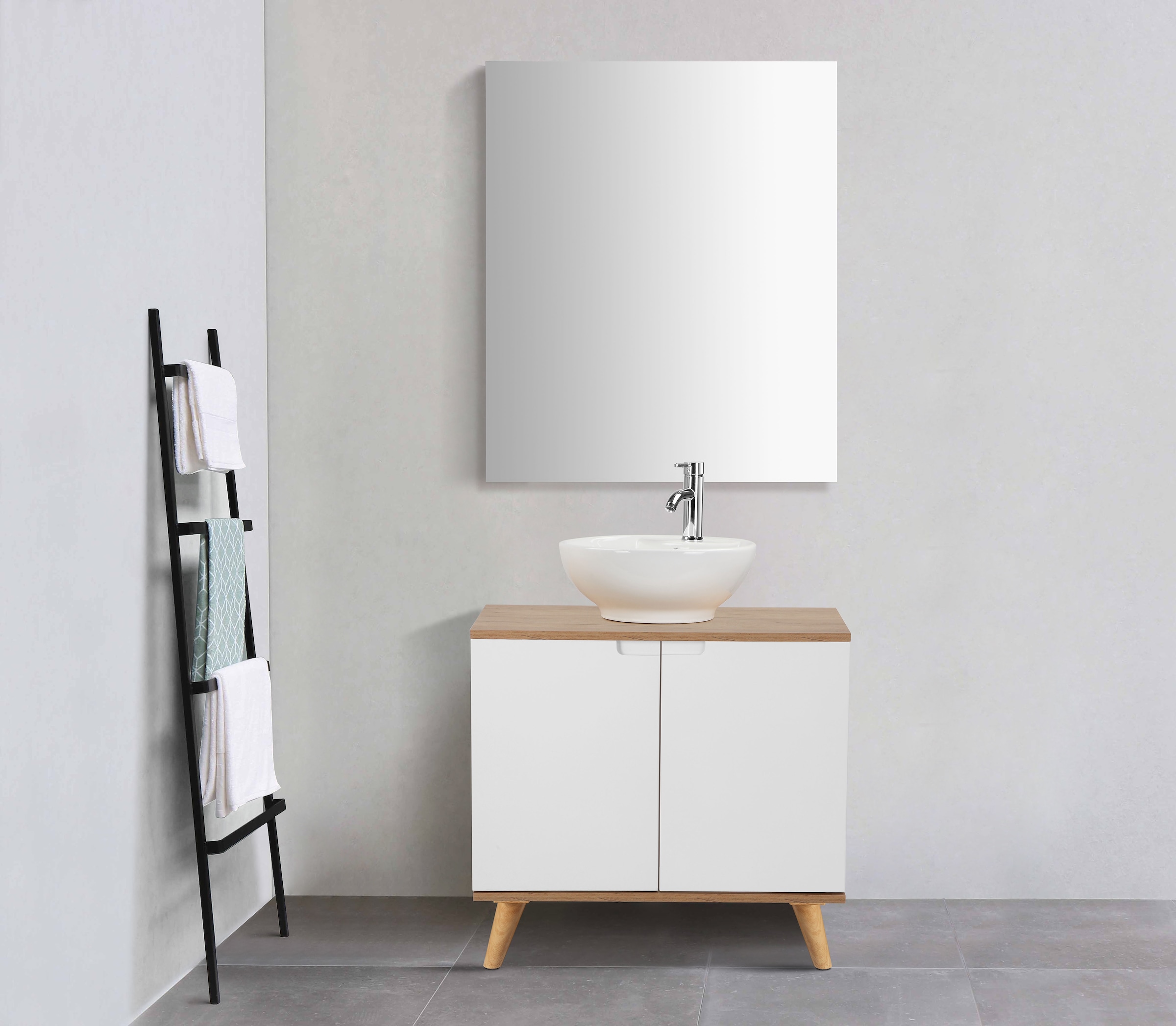 welltime Waschbeckenunterschrank »Lund Badunterschrank für wandhängende Waschbecken WC Unterschrank« Badezimmerschrank WBU Breite 65cm mit Siphonausschnitt Badschrank