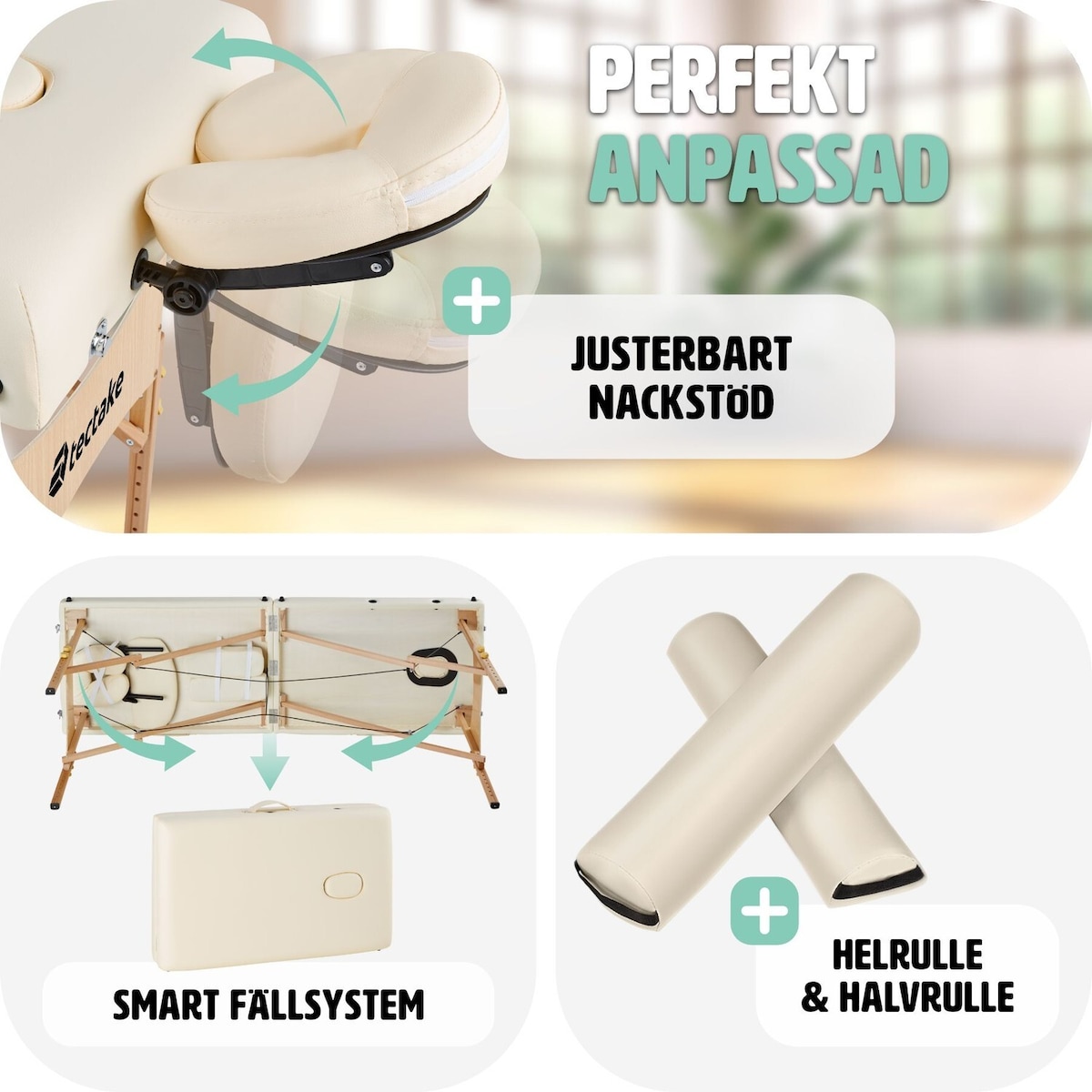 Massasjebenk 7,5cm polstring + ruller - beige
