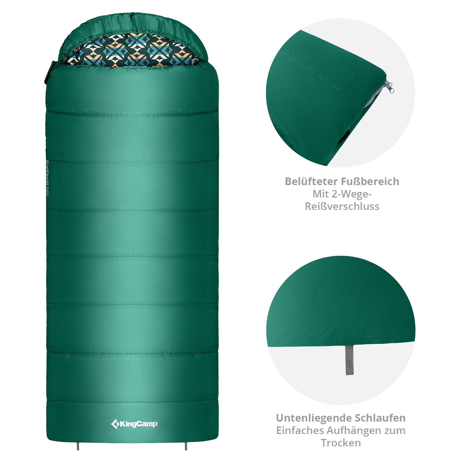 KINGCAMP Mumienschlafsack Superior 300XL 3 Jahreszeiten Schlafsack XL Lang -13°C Variante: L