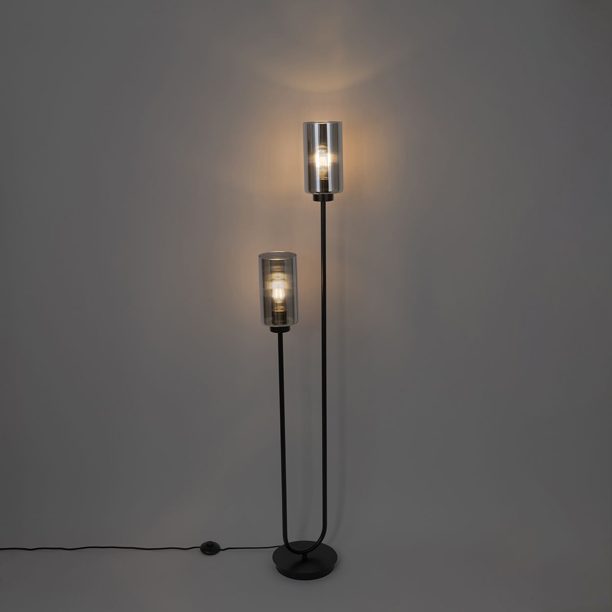Art Deco vloerlamp zwart met smoke glas 2-lichts - Laura