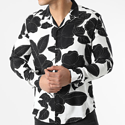 Chemise Manches Longues G-9032 Blanc Noir