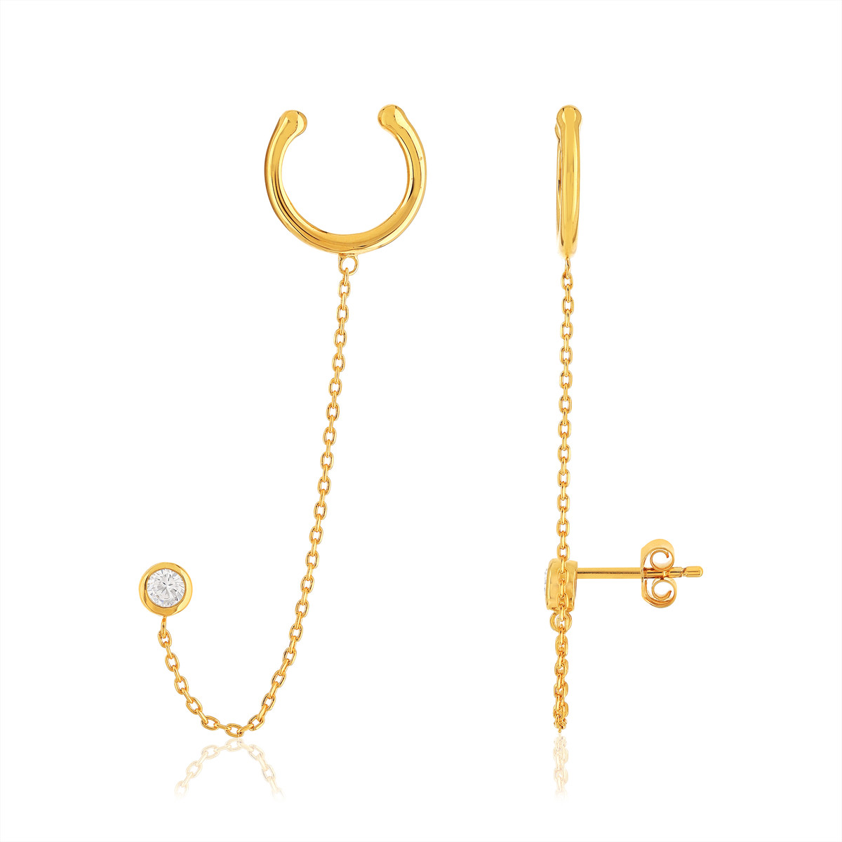 Bague d'oreille ear cuff plaqué or zirconia, vendue à l'unité