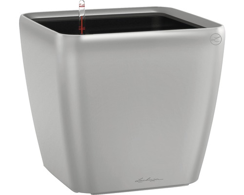 Lechuza Quadro plantenbak 21 x 21 x H 20 cm zilver incl. zelfbewateringssysteem, plantenbak, substraat en waterniveau-indicator