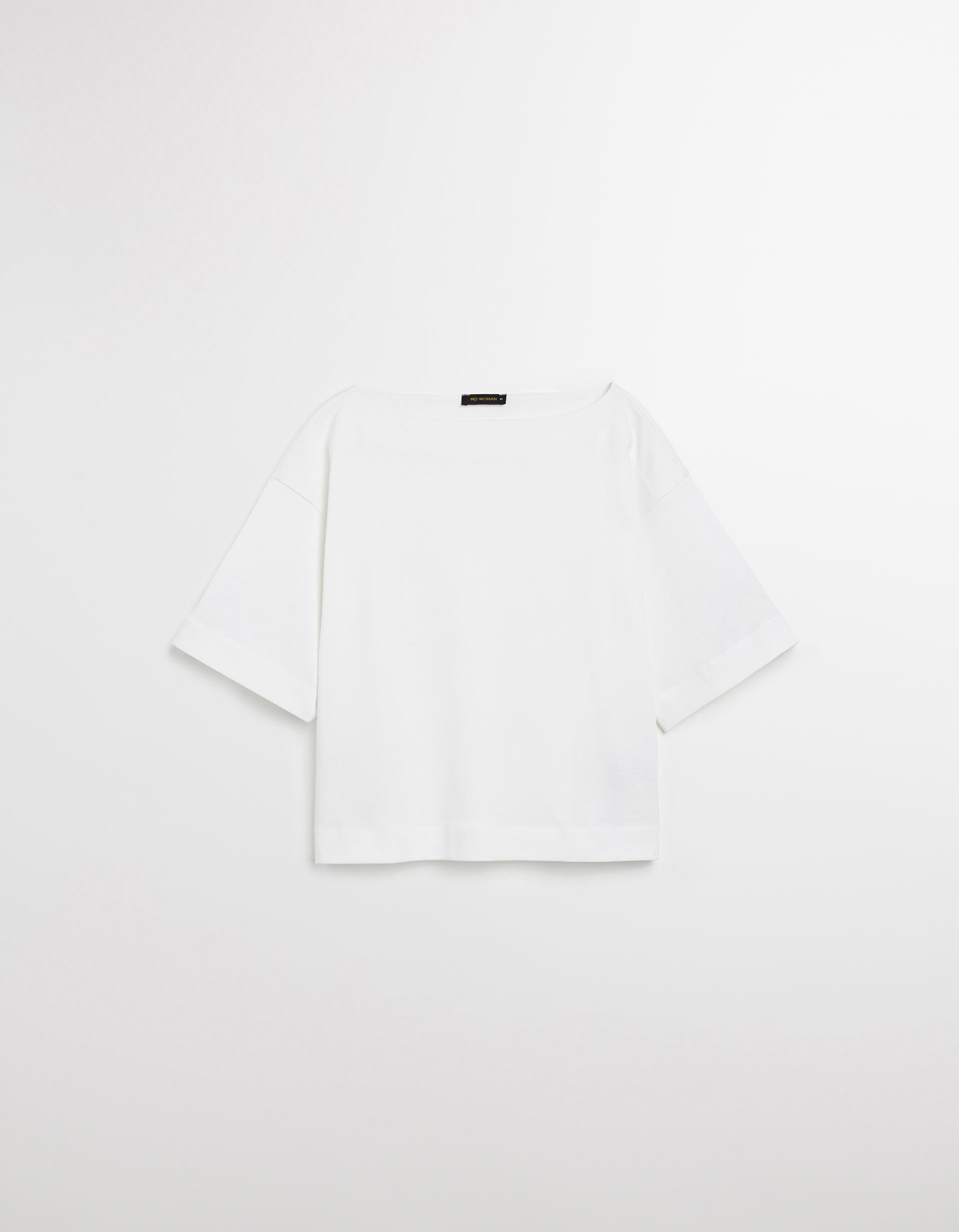 T-shirt com Decote em Barco, Mulher, Branco