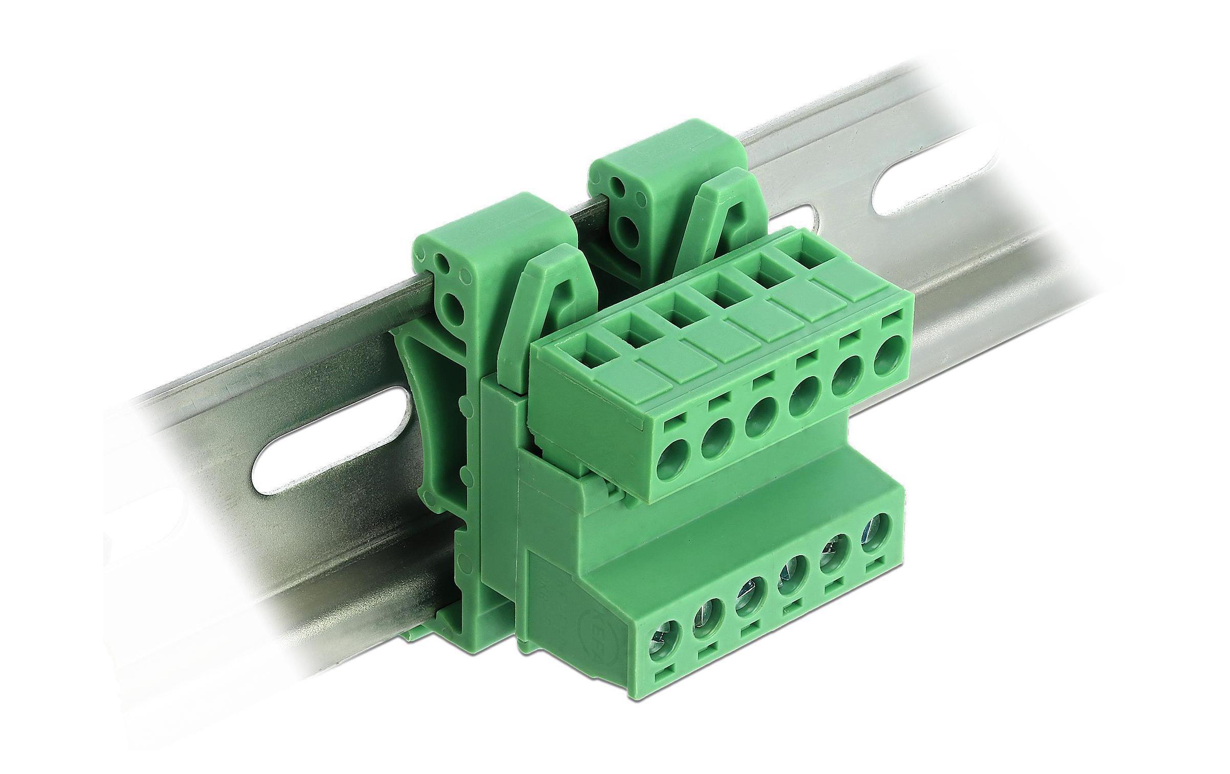 6 Pin, 5.08mm Rastermass gewinkeltDelock Terminalblock Set für Hutschienen 6 Pin mit Rastermass 5.08 mm gewinkelt
