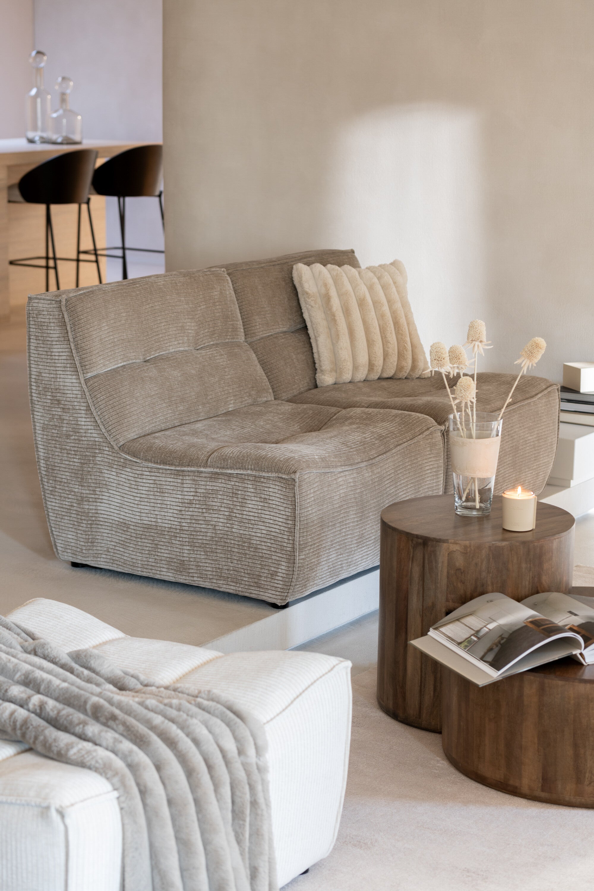 J-Line poef Grid - populierenhout|schuim - beige