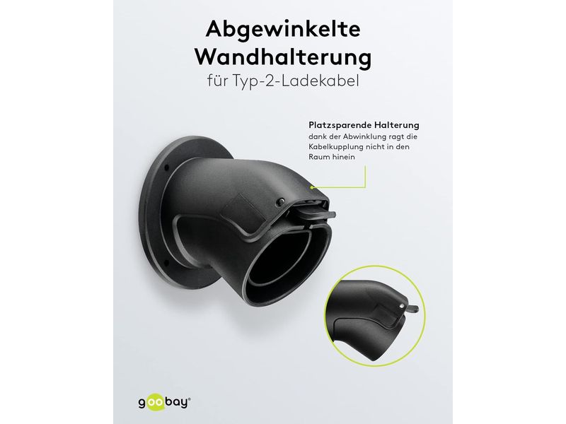 Goobay Wandhalterung abgewinkelt für Ladekabel Typ-2 Kabel-Wandhalterung für Typ-2 Elektrofahrzeug-Ladekabel