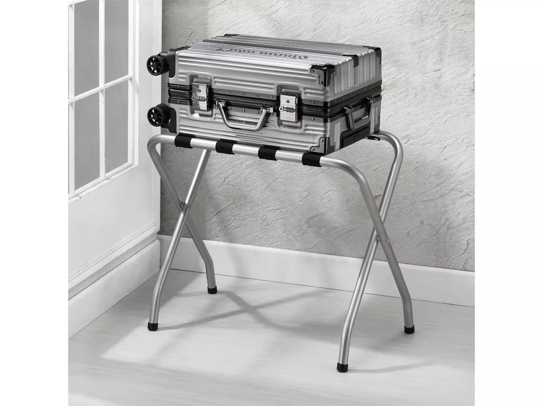 Porte-valise LUGGAGE en métal gris, support-bagages accessoire de chambre hôtel pour sac de voyage et valise, support valise pliable