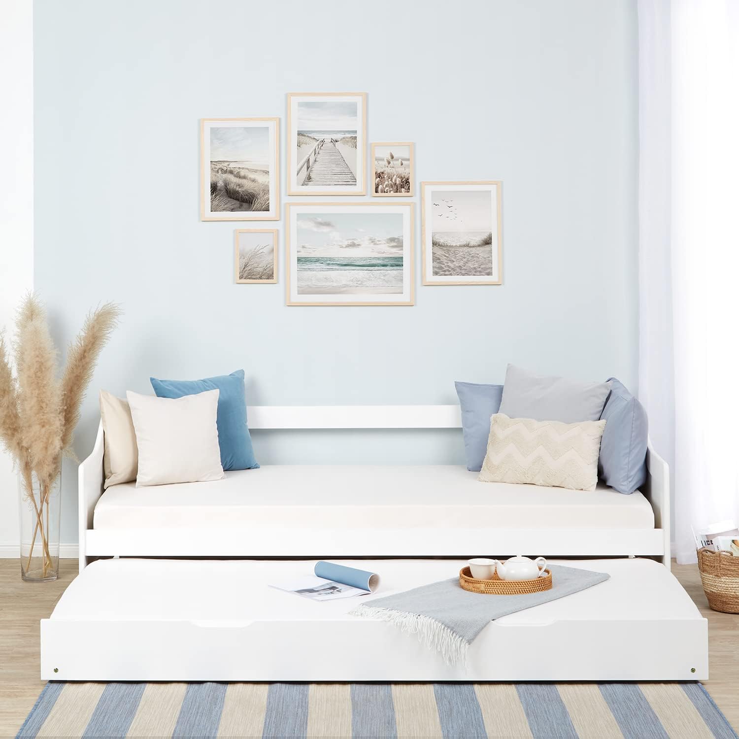 Homestyle4u Kinderbett Einzelbett Holzbett Tagesbett 90x200 ausziehbar Weiß mit Lattenrost Ausziehbett Kiefer massiv Holz | Artikel 1420