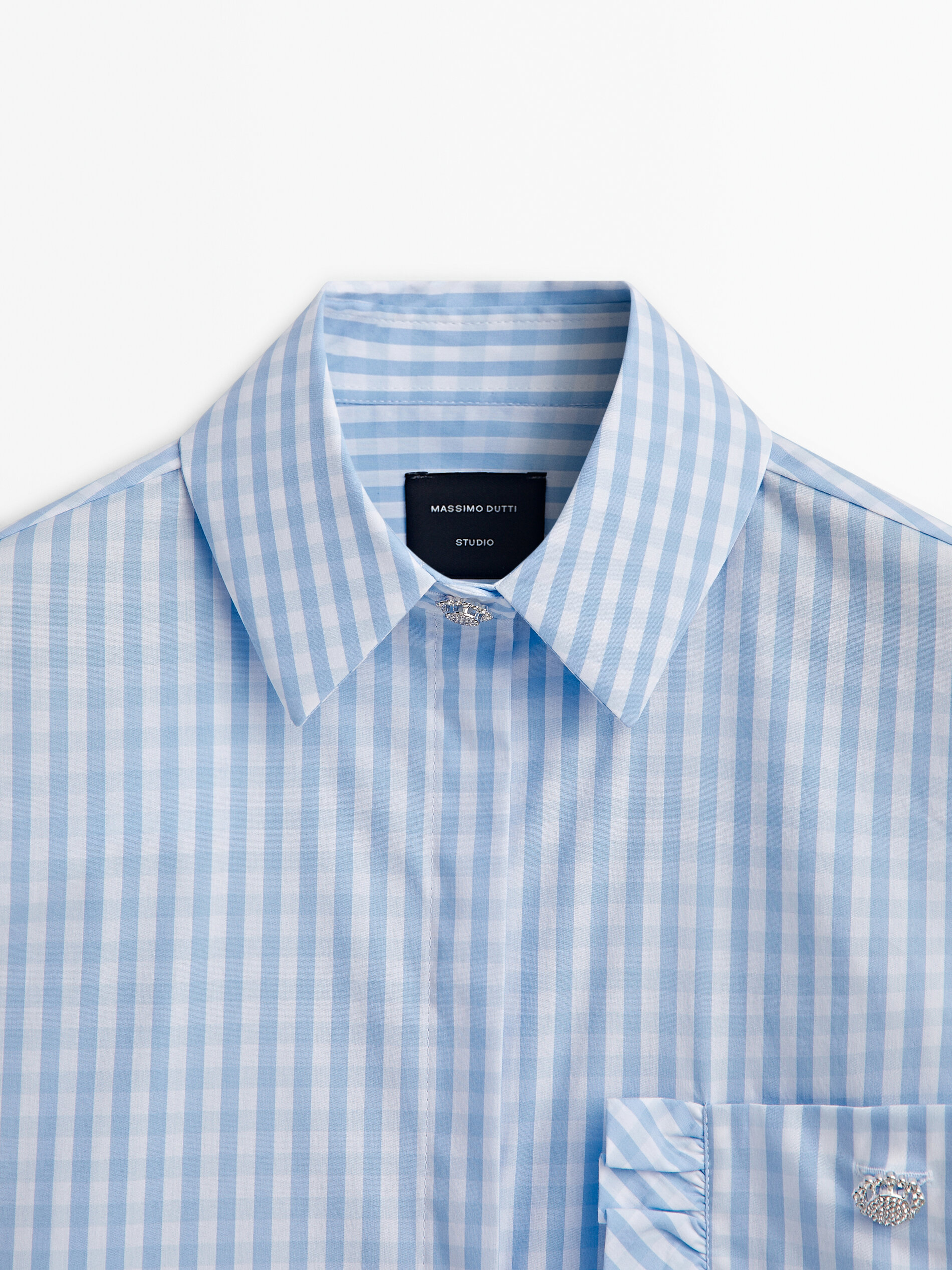 Camisa xadrez vichy com bolso com babado - Studio - AZUL