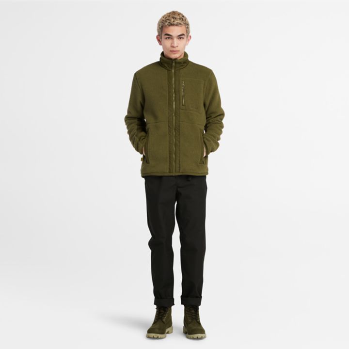 Fleece de pelo alto para homens na cor verde.