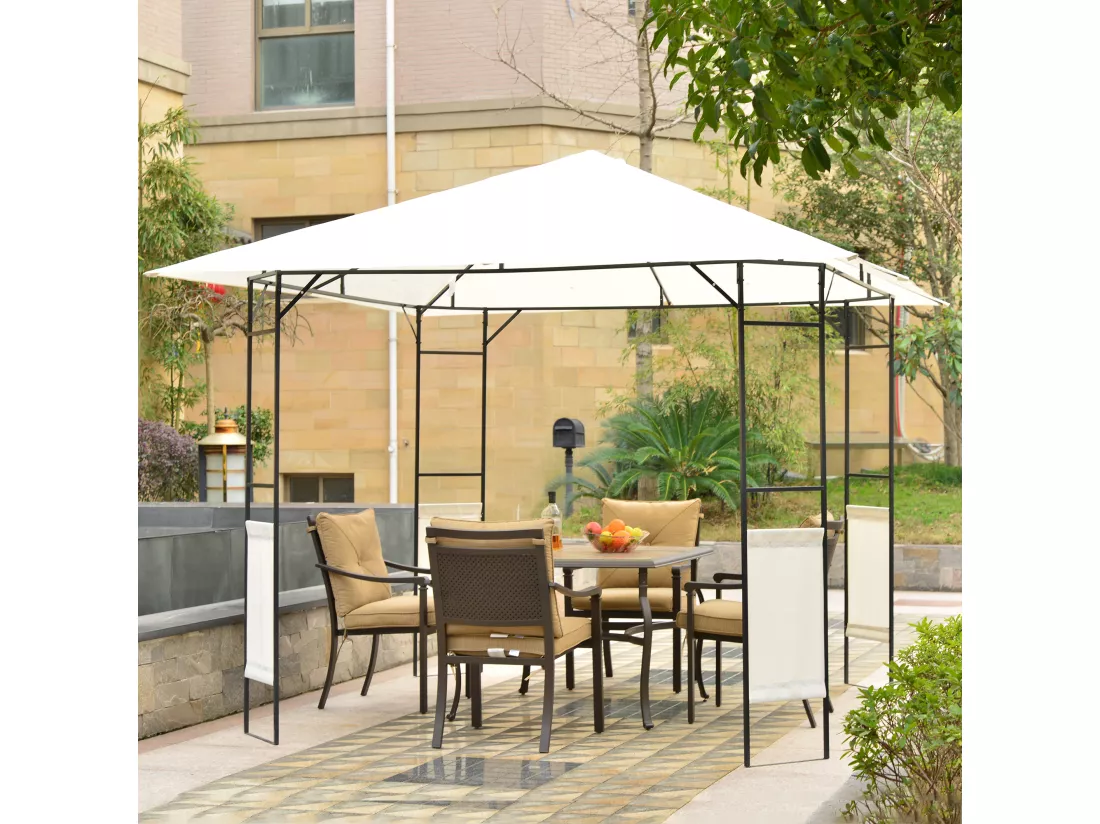 Tonnelle barnum pavillon de jardin dim. 3L x 3l x 2,6H m métal époxy toile polyester haute densité crème