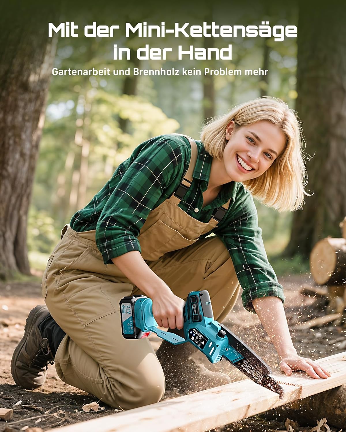 SEESII 6 & 8 Zoll Mini Kettensäge, 1000 W Brushless Kettensäge mit 2 * 4000 mAh Akkus, Kleine Säge mit Automatische Kettenschmierung & Werkzeuglose Kettenspannung, Astsäge Akku für Holz, Ast