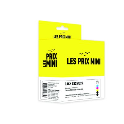 Cartouche compatible Canon PGI-525/CLI-526 - Pack de 5 - noirs x2, cyan, magenta, jaune - LES PRIX MINI