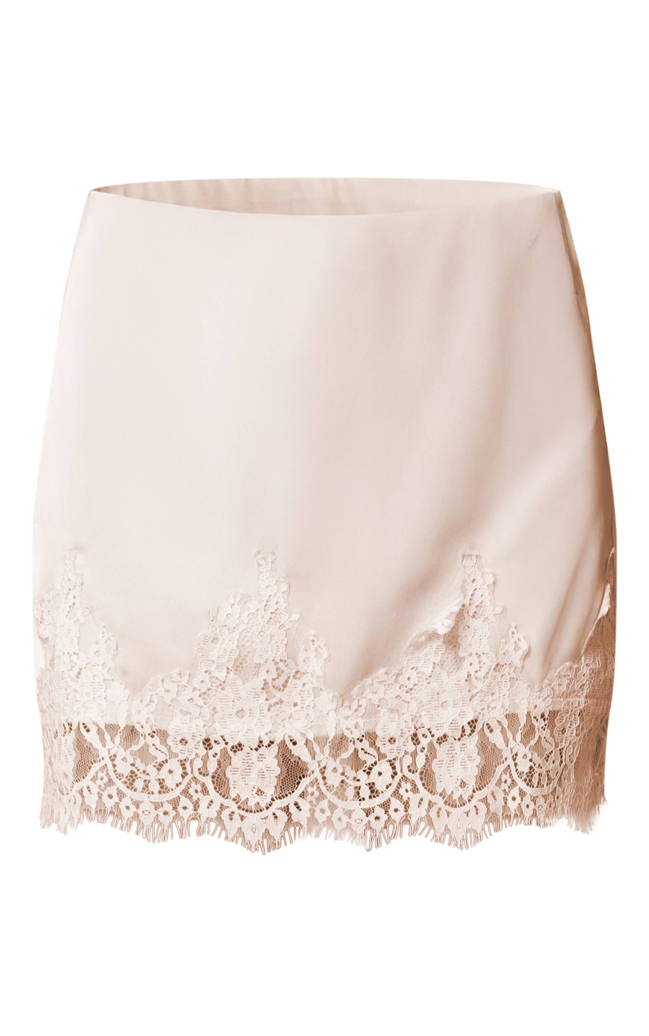 Crème Mini-jupe En Satin Avec Détail De Bordure En Dentelle