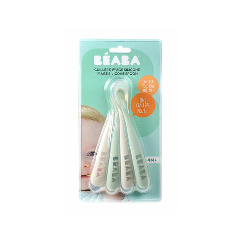 Lot de 4 cuillères 1er âge silicone Velvet Grey/Sage Green - BEABA