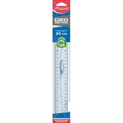 Maped Geometric - Règle triple décimètre 30 cm - transparente