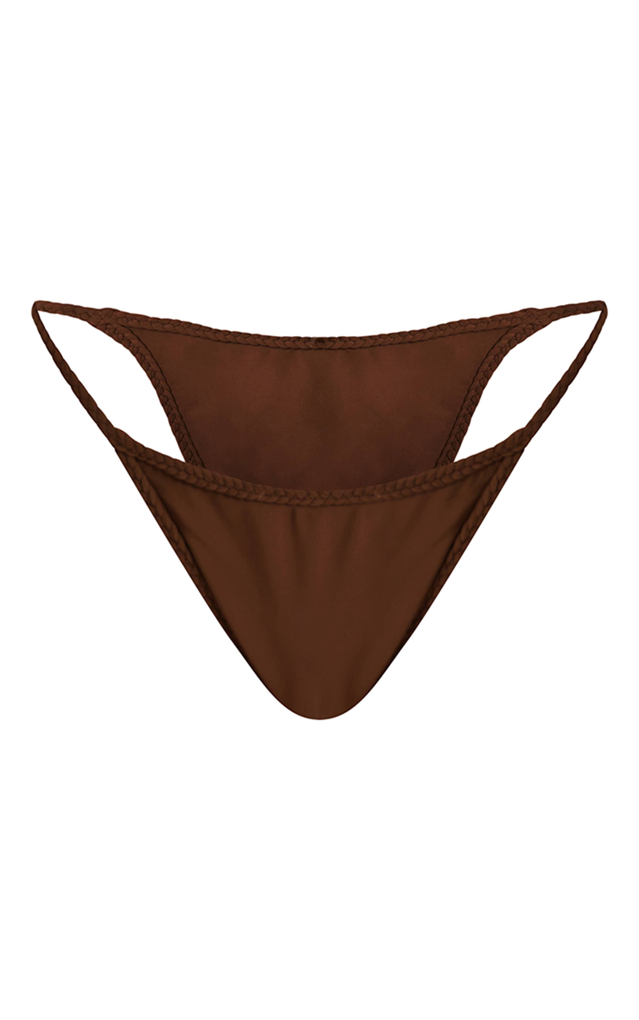 Chocolat Bas De Bikini Tanga À Bordure Tressée