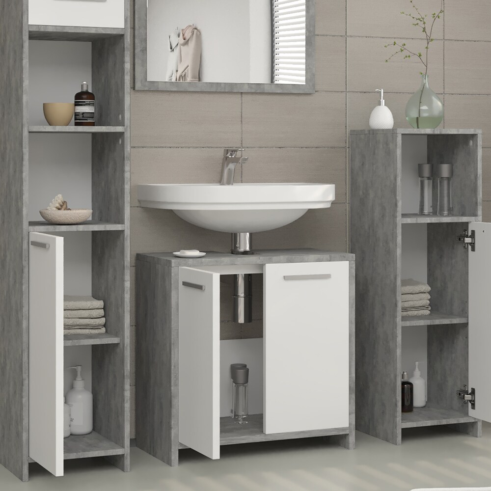 Vicco Badmöbel Set Kiko Badezimmer Spiegel Kommode Unterschrank Weiß / Beton
