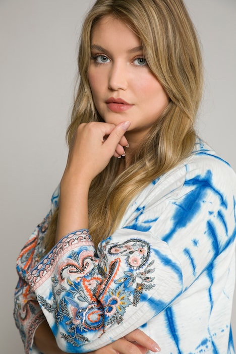 Kimono-Sweatjacke, Karo, offene A-Linie, Langarm