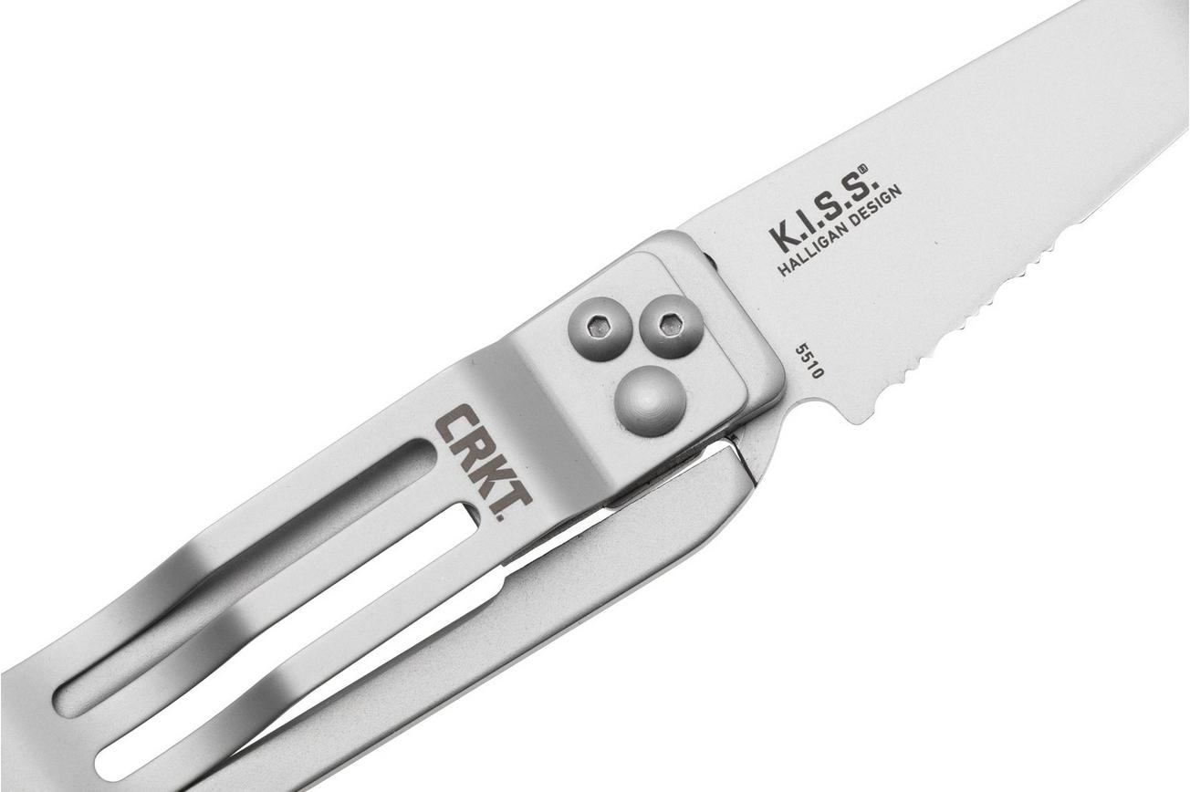 CRKT K.I.S.S. 5510, Bead Blasted 420J2, Stainless Steel partly serrated zakmes, Ed Halligan design