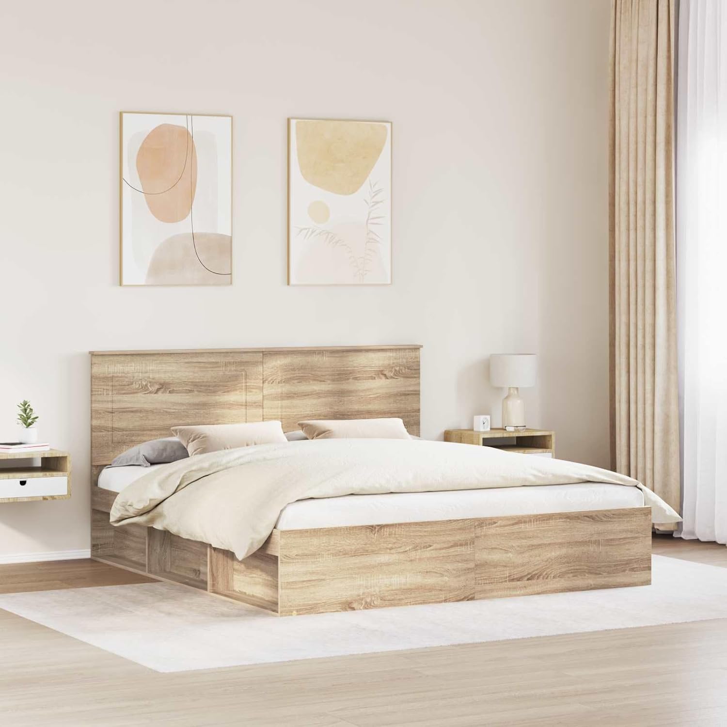 Bettrahmen Sonoma 180x200 cm aus Massivholz Kiefer, Modernes Design mit Kopfteil & Lattenrost, Robustes Holzbett for Schlafzimmer und Gästezimmer