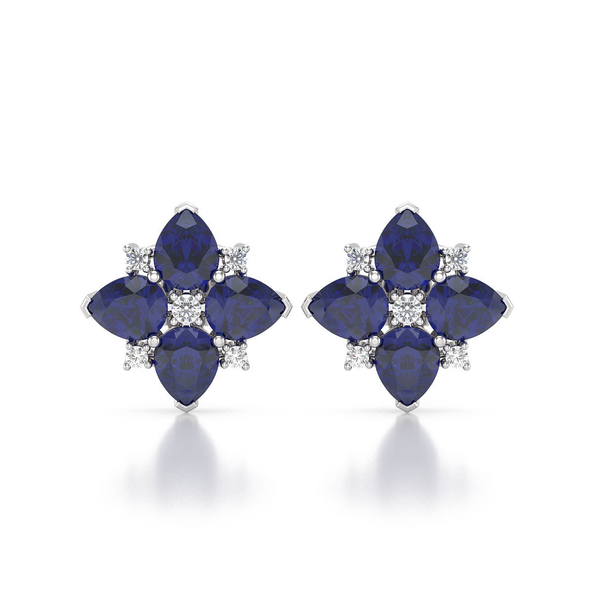Boucles d'oreilles ADEN Or 585 Blanc Saphir et Diamant 2.100grs