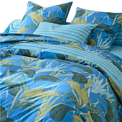 Linge de lit percale feuillage tropical