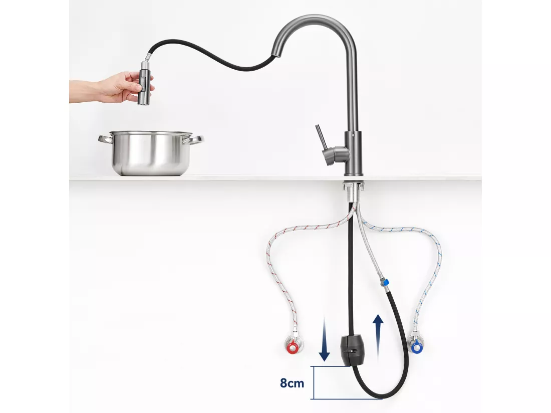 Mitigeur de Cuisine avec Douchette Extractible,Rotatif à 360 °,Robinet d'Évier 2 Fonctions,Mélangeur de Cuisine en Acier Inoxydable,Gris Foncé